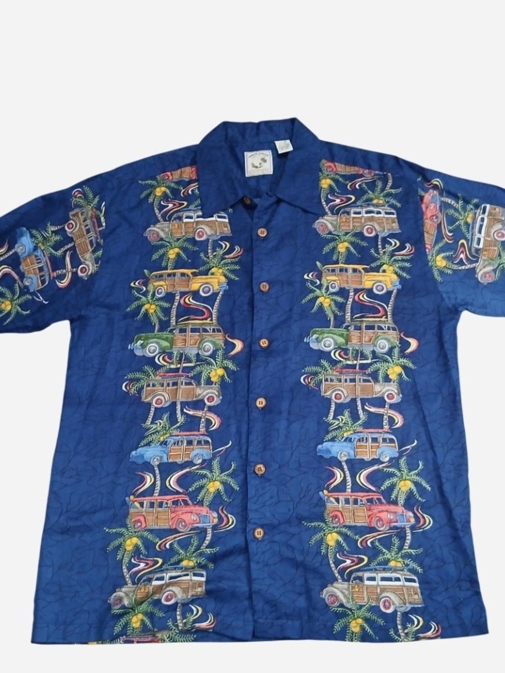 Vtg Colo Wear America Hawaiian Classics Shirt Mens L Blue Palm Cotton Rayon